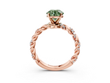Rose gold Fancy Green Round  Solitaire Twisted Band with Pavé Accents and Four-Prong Setting_6