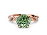 Rose gold Fancy Green Round  Solitaire Twisted Band with Prong Setting
