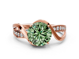 Rose gold Fancy Green Round  Solitaire Twisted Band with Prong Setting_3