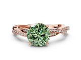 Rose gold Fancy Green Round  Solitaire Twisted Pave Diamond Ring with Four-Prong Setting_102