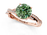 Rose gold Fancy Green Round  Solitaire Twisted Pave Diamond Ring with Four-Prong Setting_103