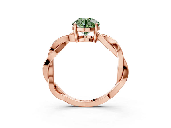 Rose gold Fancy Green Round  Solitaire Twisted Pave Diamond Ring with Four-Prong Setting