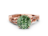 Rose gold Fancy Green Round  Solitaire Vine Band with Milgrain Prong Setting_3