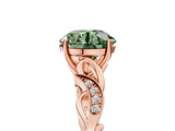 Rose gold Fancy Green Round  Solitaire Vine Band with Milgrain Prong Setting_8