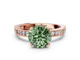 Rose gold Fancy Green Round  Solitaire with Pavé Band and Four-Prong Setting_296