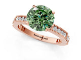 Rose gold Fancy Green Round  Solitaire with Pavé Band and Four-Prong Setting_297