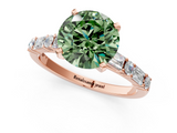 Rose gold Fancy Green Round  Solitaire with Side Baguettes and Channel Set Band_46