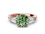 Rose gold Fancy Green Round  Solitaire with Tapered Baguette Side Stones on a Classic Band with Four-Prong Setting_56