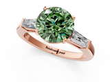 Rose gold Fancy Green Round  Solitaire with Tapered Baguette Side Stones on a Classic Band with Four-Prong Setting_57