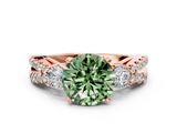 Rose gold Fancy Green Round  Three-Stone Diamond Ring with Pavé Split Shank and Four-Prong Setting_62
