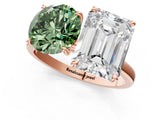 Rose gold Fancy Green Round  and Emerald Cut Toi Moi Ring with Prong Setting_81
