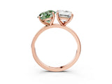 Rose gold Fancy Green Round  and Emerald Cut Toi Moi Ring with Prong Setting_83