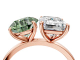 Rose gold Fancy Green Round  and Emerald Cut Toi Moi Ring with Prong Setting_84