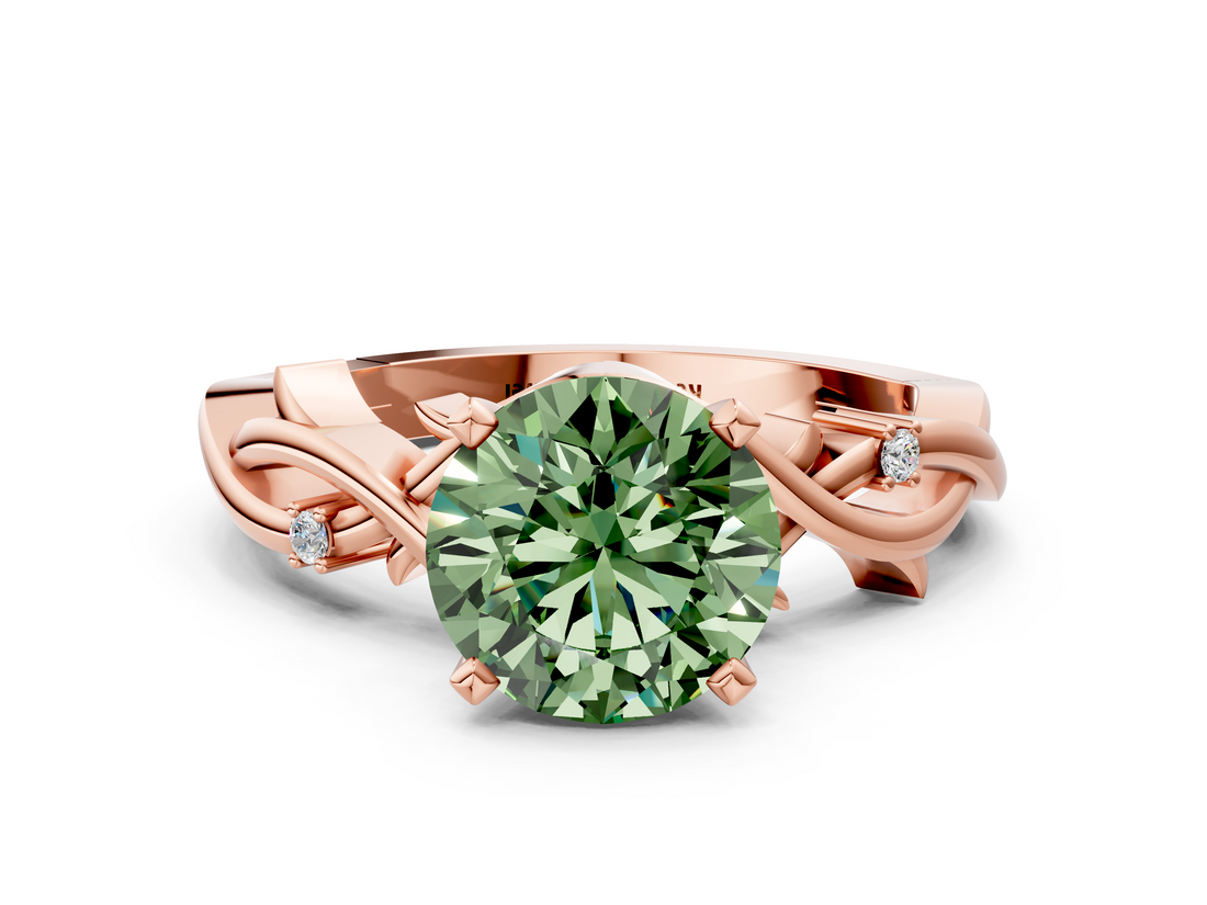 Rose gold Fancy Green Round cut Solitaire Twisted Band Prong Setting Ring_204