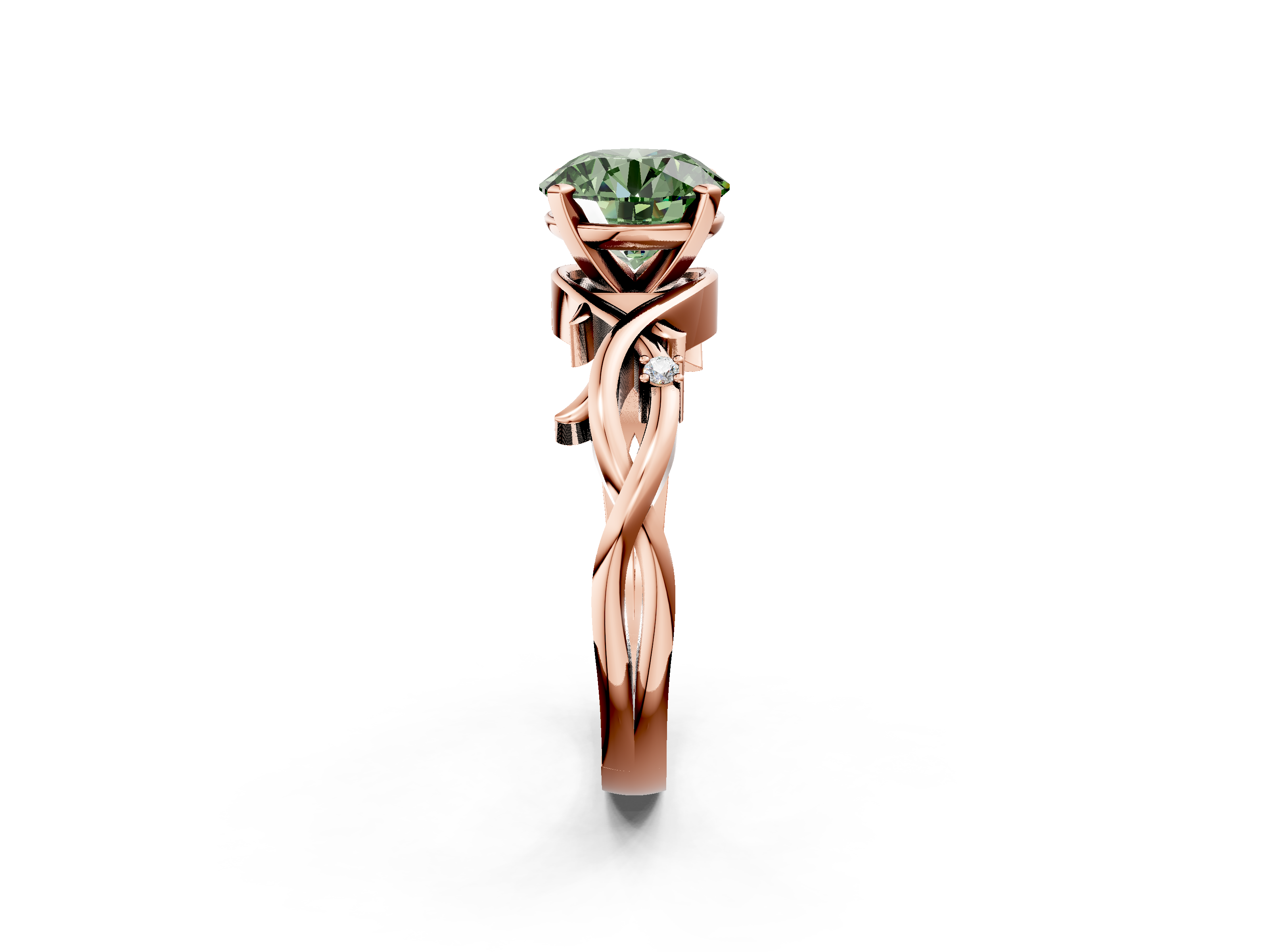 Rose gold Fancy Green Round cut Solitaire Twisted Band Prong Setting Ring_206