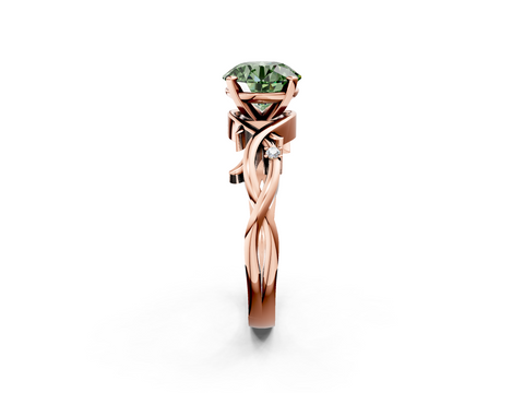 Rose gold Fancy Green Round cut Solitaire Twisted Band Prong Setting Ring_206