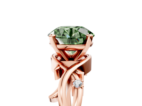 Rose gold Fancy Green Round cut Solitaire Twisted Band Prong Setting Ring_209