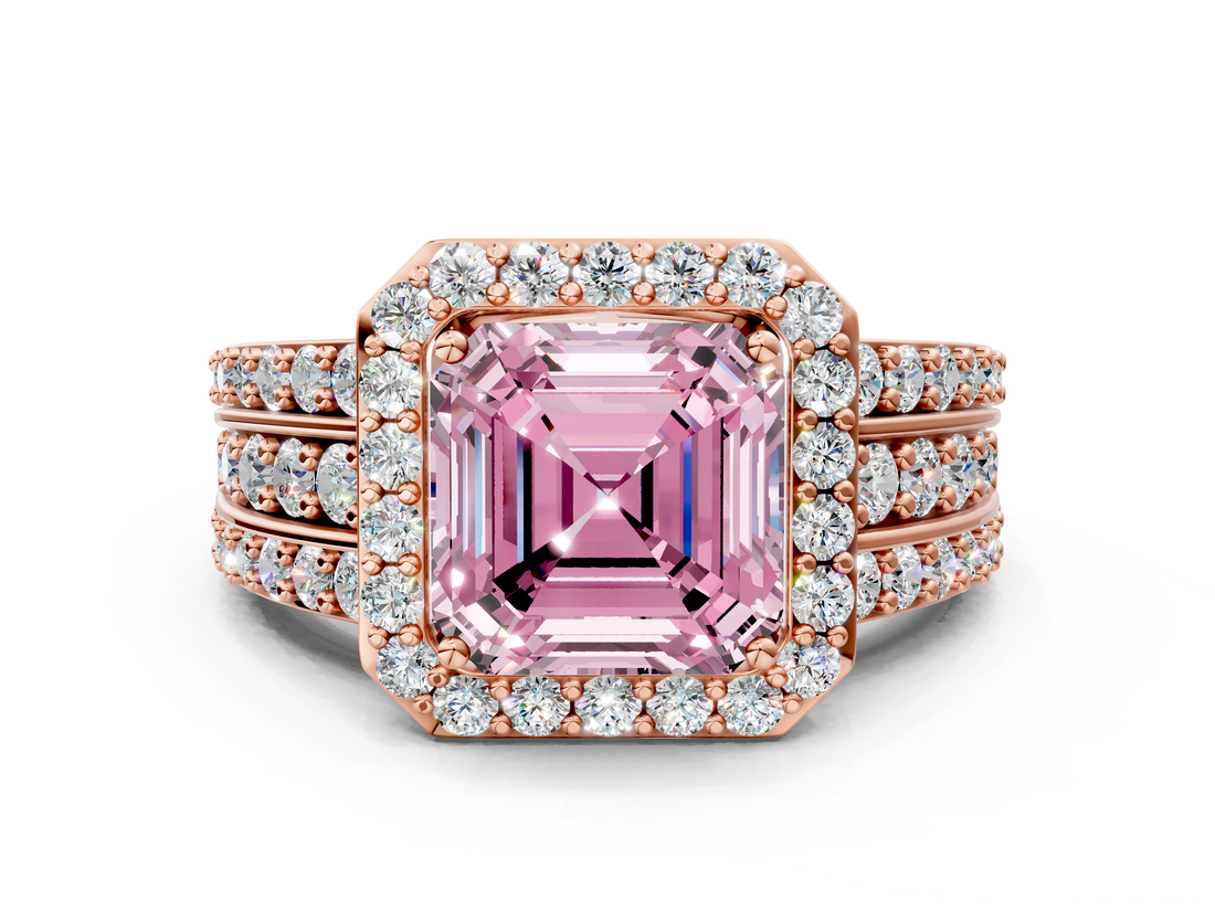 Rose gold Fancy Pink Asscher -Cut Halo Diamond Ring with Split Shank and Four-Prong Setting_51