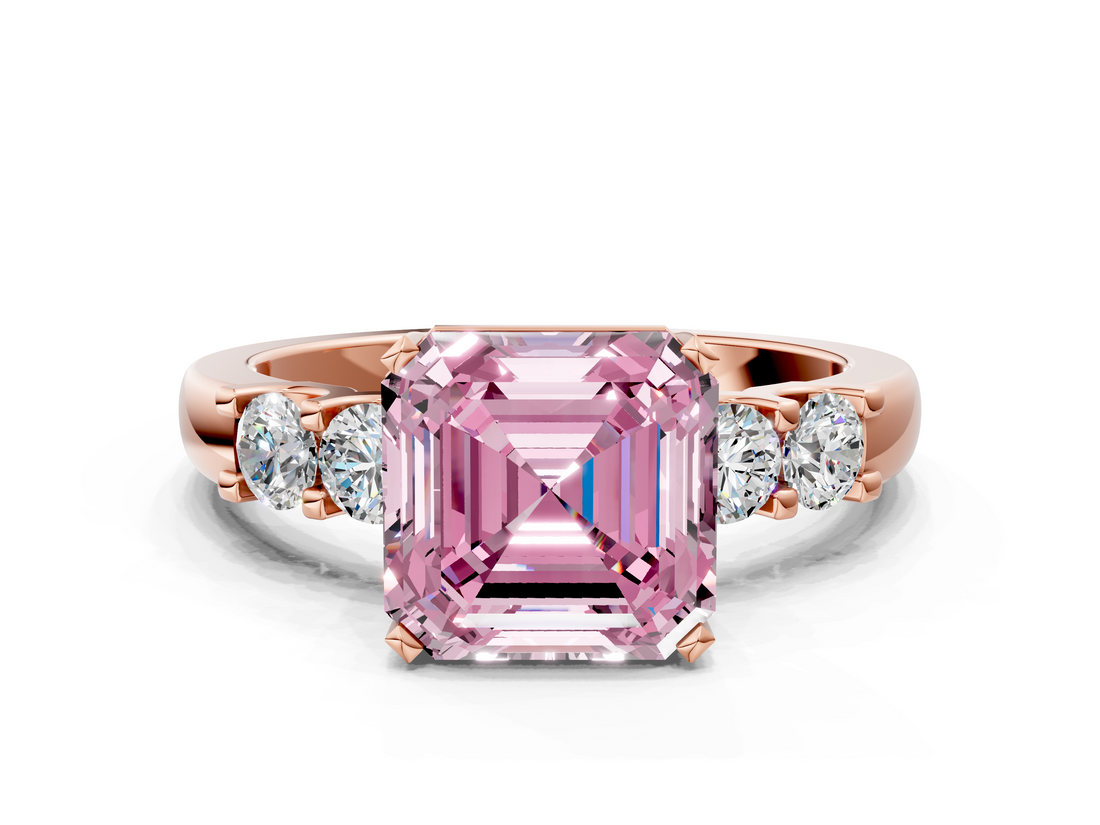 Rose gold Fancy Pink Asscher  Brilliant Cut Diamond Five-Stone Prong Set Engagement Ring with Channel Band_17