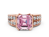 Rose gold Fancy Pink Asscher  Brilliant Diamond Channel Set Wide Band Ring with Bezel Setting
