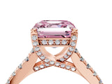 Rose gold Fancy Pink Asscher  Brilliant Diamond Solitaire with Pavé Band and Four-Prong Setting 4