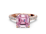 Rose gold Fancy Pink Asscher  Brilliant Diamond Solitaire with Pavé Band and Four-Prong Setting