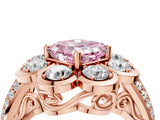 Rose gold Fancy Pink Asscher  Brilliant Flower Halo Diamond Split Shank Ring_33