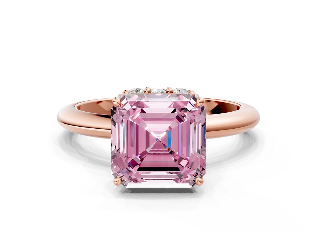 Rose gold Fancy Pink Asscher  Brilliant Solitaire Engagement Ring with Six-Prong Setting and Classic Band_18