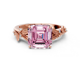 Rose gold Fancy Pink Asscher  Brilliant Solitaire with Leaf Motif Band and Four-Prong Setting