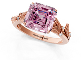 Rose gold Fancy Pink Asscher  Brilliant Solitaire with Leaf Motif Band and Four-Prong Setting_1