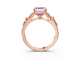 Rose gold Fancy Pink Asscher  Brilliant Solitaire with Leaf Motif Band and Four-Prong Setting_3