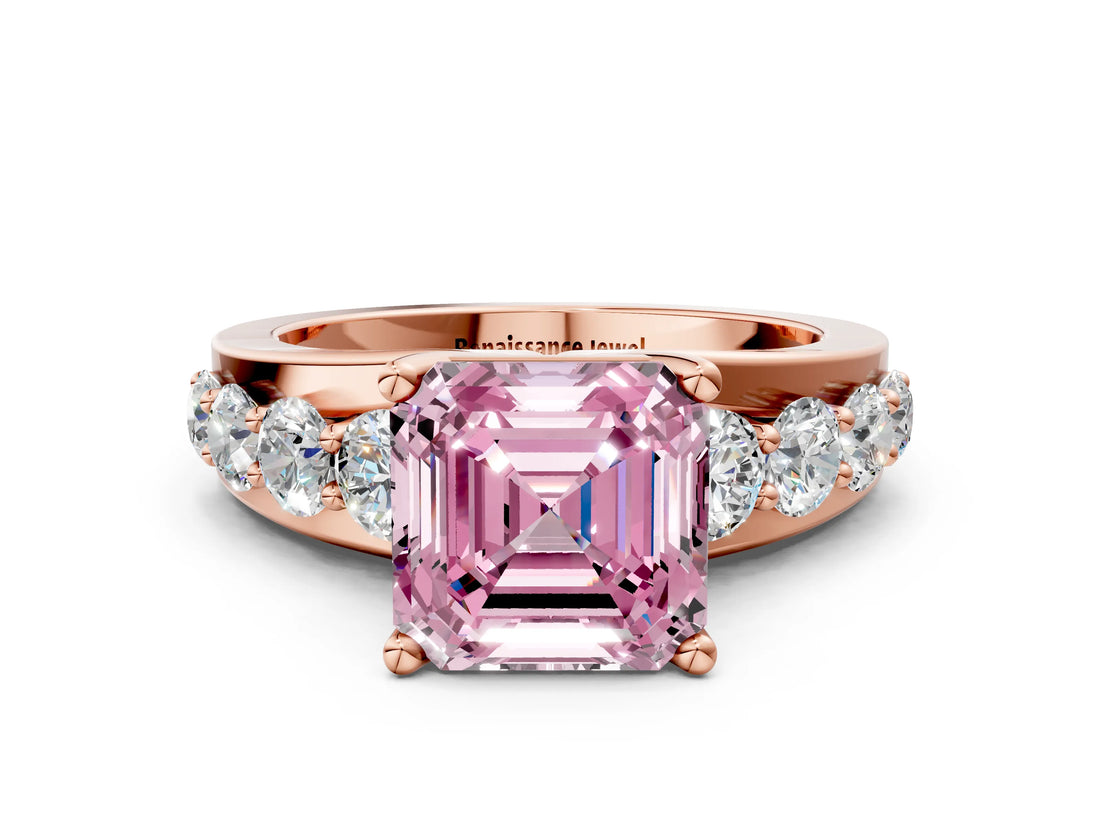 Rose gold Fancy Pink Asscher  Brilliant Solitaire with Side Stones on a Pave Band and Four-Prong Setting_36