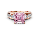 Rose gold Fancy Pink Asscher  Brilliant Solitaire with Side Stones on a Pave Band and Four-Prong Setting_46