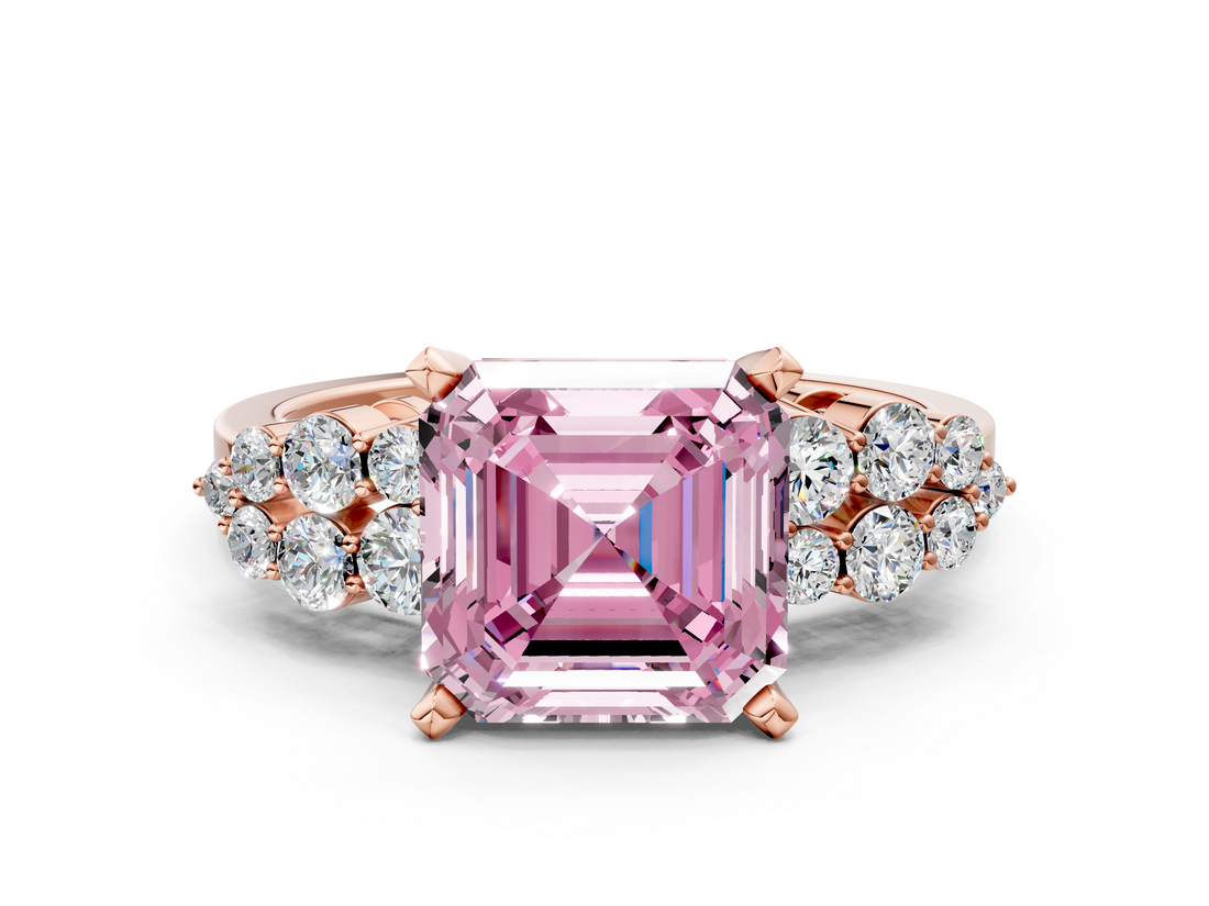 Rose gold Fancy Pink Asscher  Cluster Diamond Engagement Ring with Pavé Band and Four-Prong Setting_16