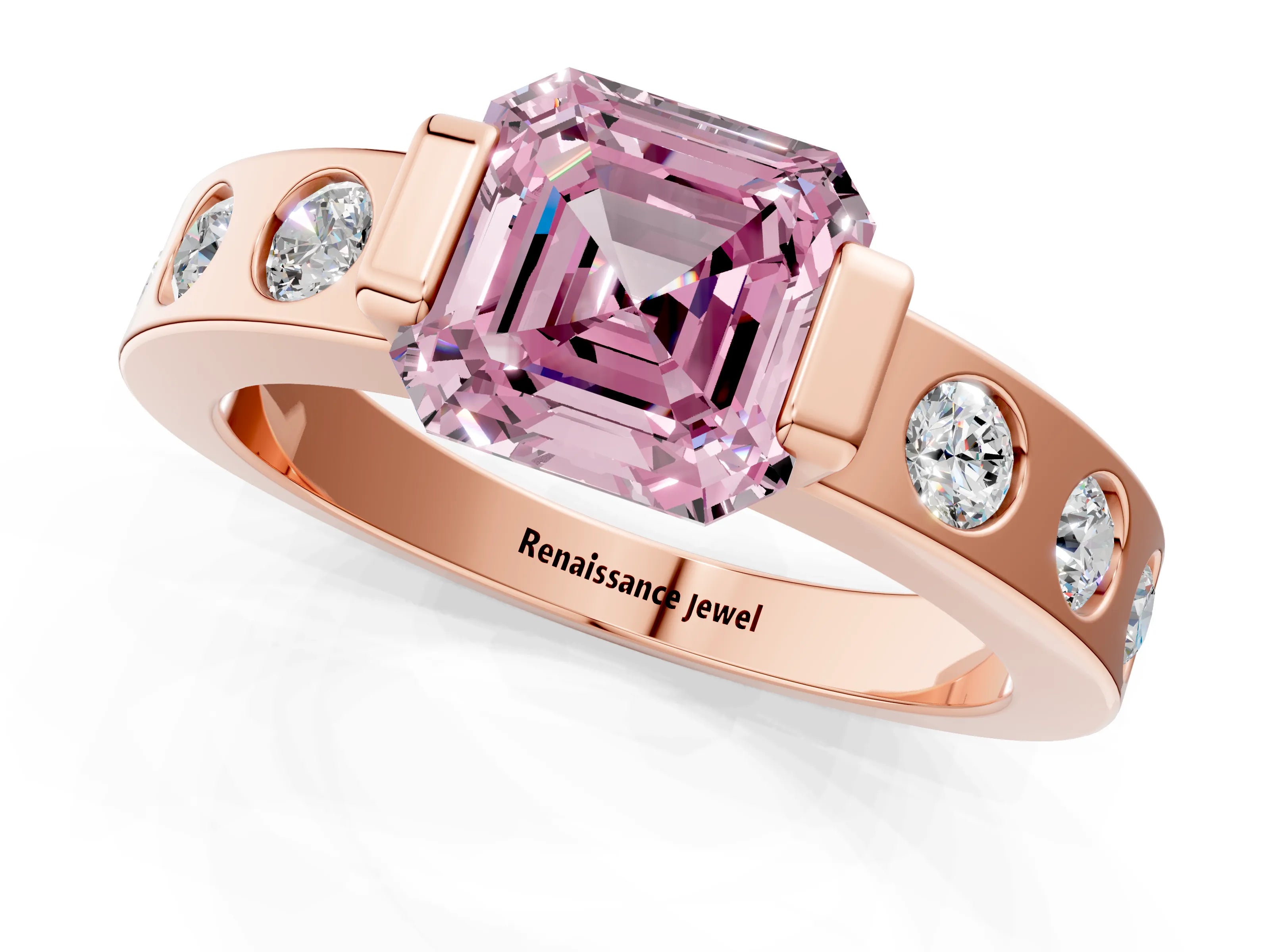 Rose gold Fancy Pink Asscher Cut Brilliant Channel-Set Diamond Ring with Bezel Prong Setting_1
