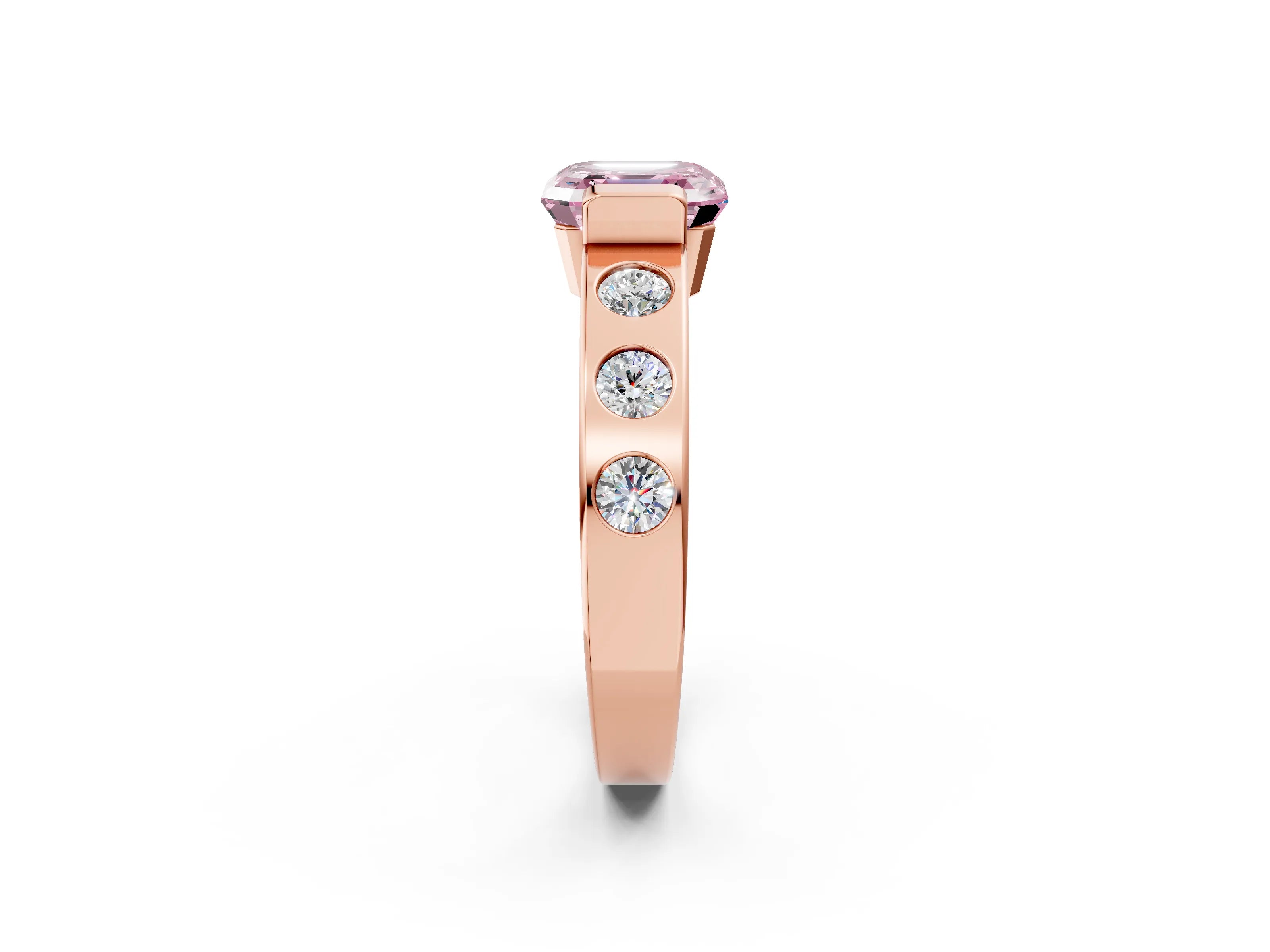 Rose gold Fancy Pink Asscher Cut Brilliant Channel-Set Diamond Ring with Bezel Prong Setting_2