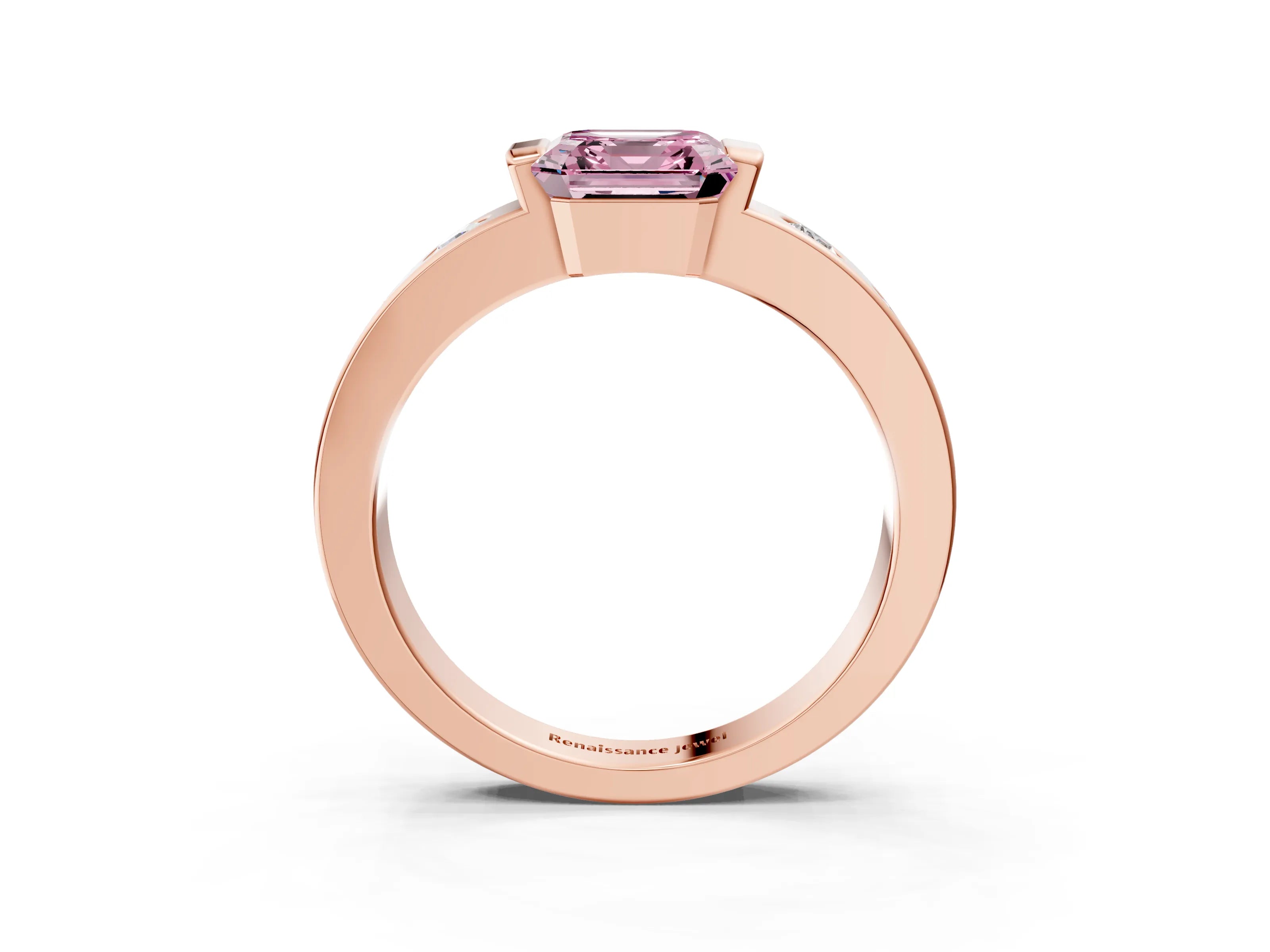 Rose gold Fancy Pink Asscher Cut Brilliant Channel-Set Diamond Ring with Bezel Prong Setting_3