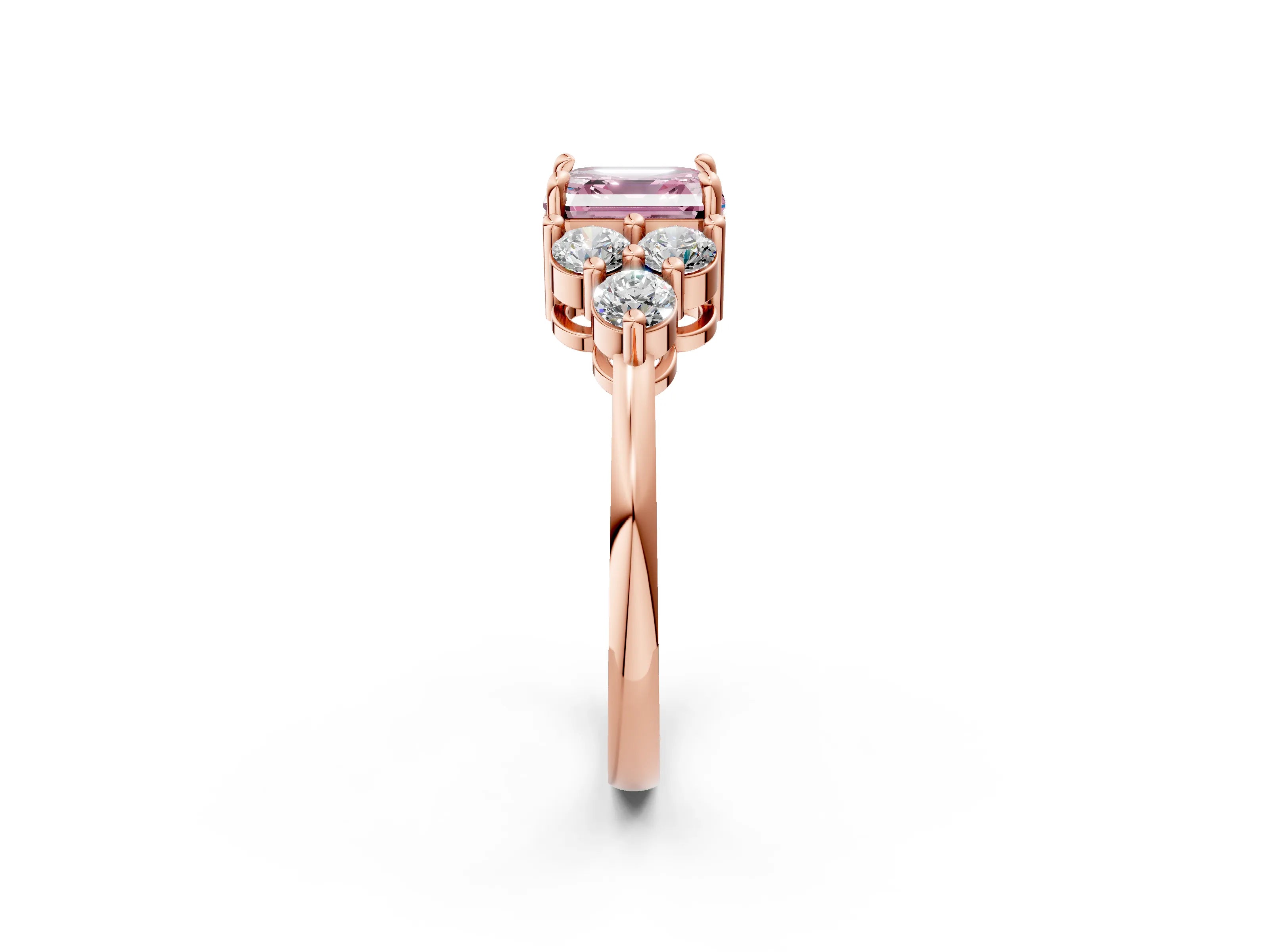 Rose gold Fancy Pink Asscher Cut Brilliant Diamond Cluster Accent Solitaire Ring with Prong Setting_2