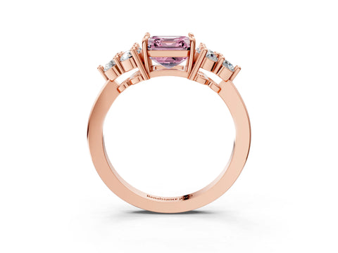 Rose gold Fancy Pink Asscher Cut Brilliant Diamond Cluster Accent Solitaire Ring with Prong Setting_3