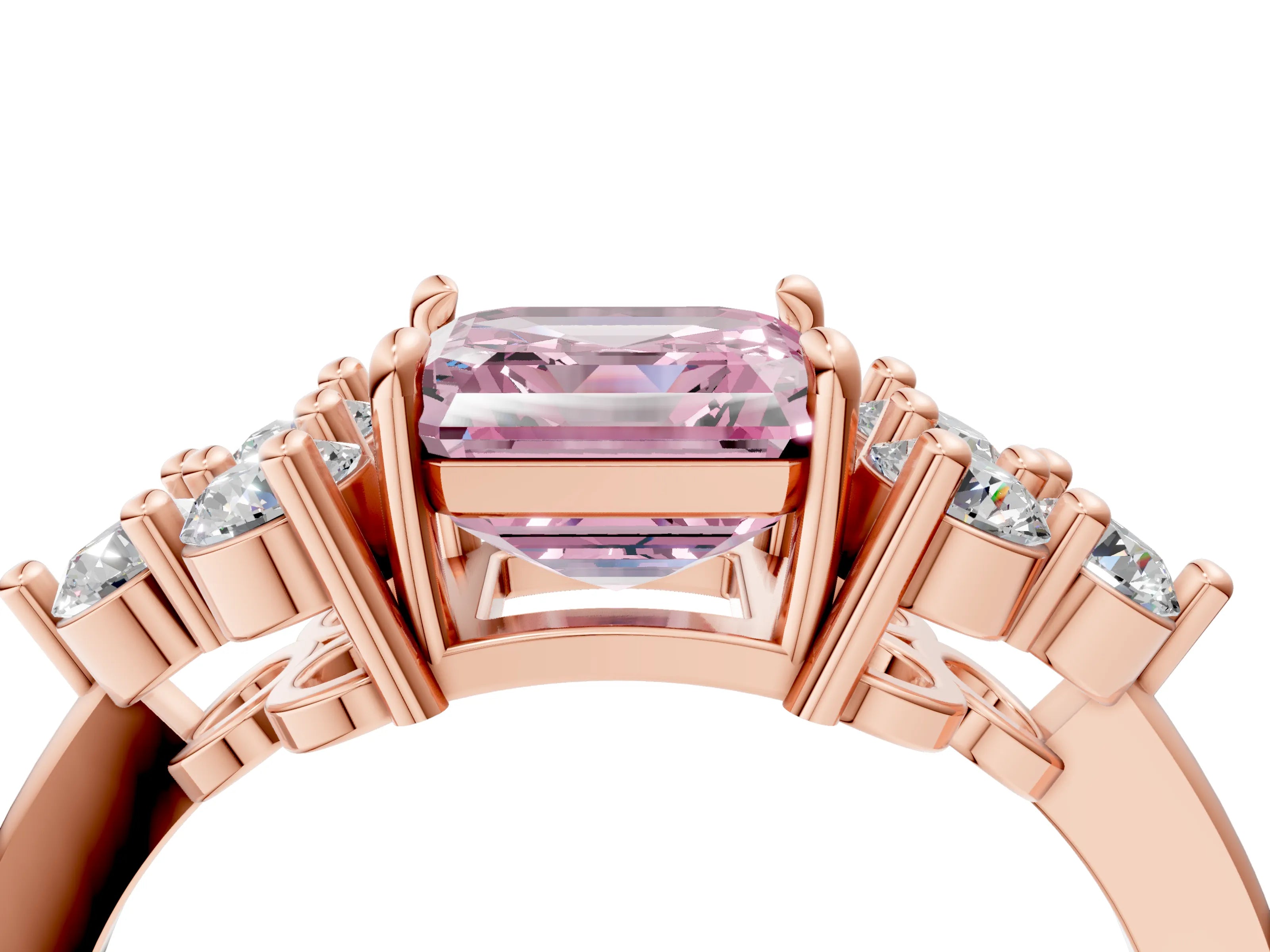Rose gold Fancy Pink Asscher Cut Brilliant Diamond Cluster Accent Solitaire Ring with Prong Setting_4