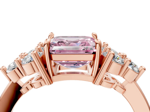 Rose gold Fancy Pink Asscher Cut Brilliant Diamond Cluster Accent Solitaire Ring with Prong Setting_4