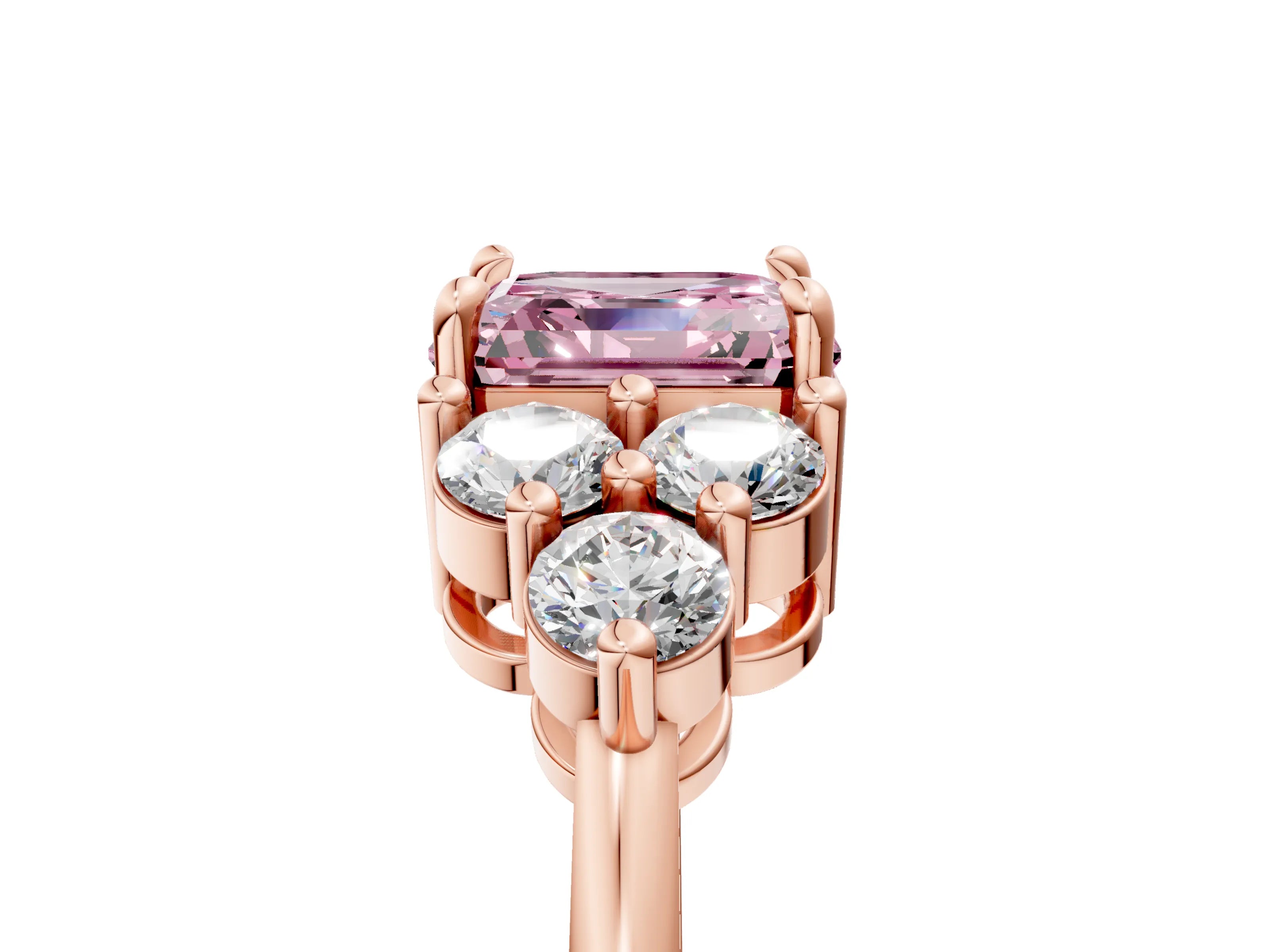 Rose gold Fancy Pink Asscher Cut Brilliant Diamond Cluster Accent Solitaire Ring with Prong Setting_5
