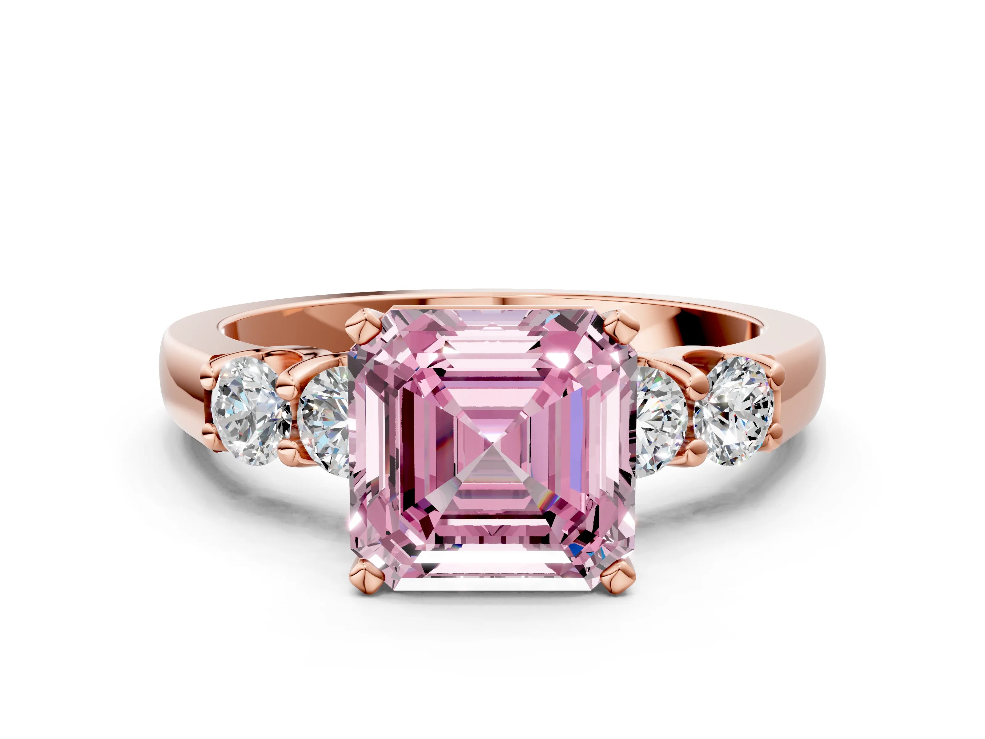 Rose gold Fancy Pink Asscher Cut Brilliant Diamond Five-Stone Engagement Ring with Prong Setting on a Classic Band_3