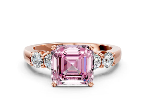 Rose gold Fancy Pink Asscher Cut Brilliant Diamond Five-Stone Engagement Ring with Prong Setting on a Classic Band_3
