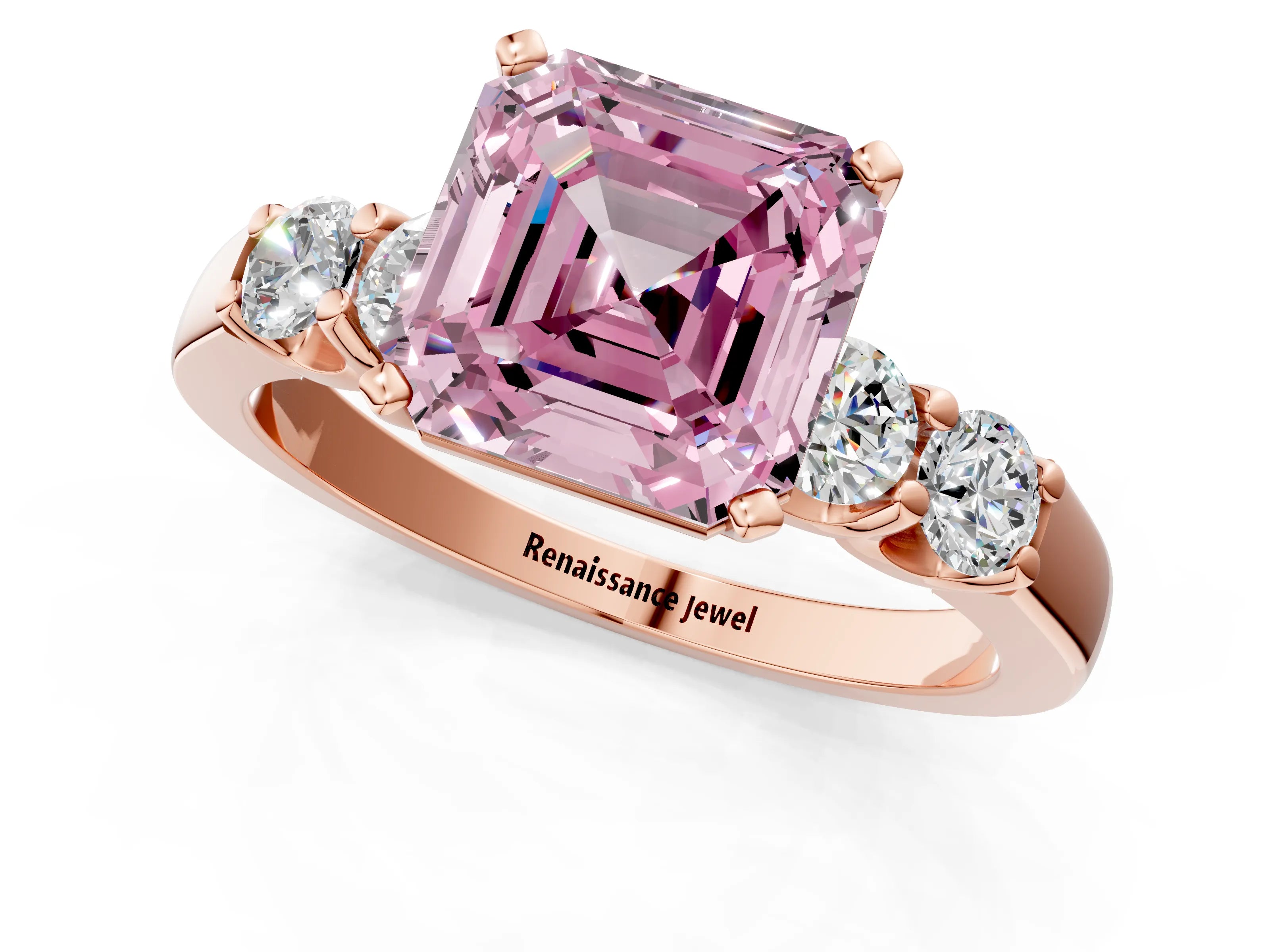 Rose gold Fancy Pink Asscher Cut Brilliant Diamond Five-Stone Engagement Ring with Prong Setting on a Classic Band_4