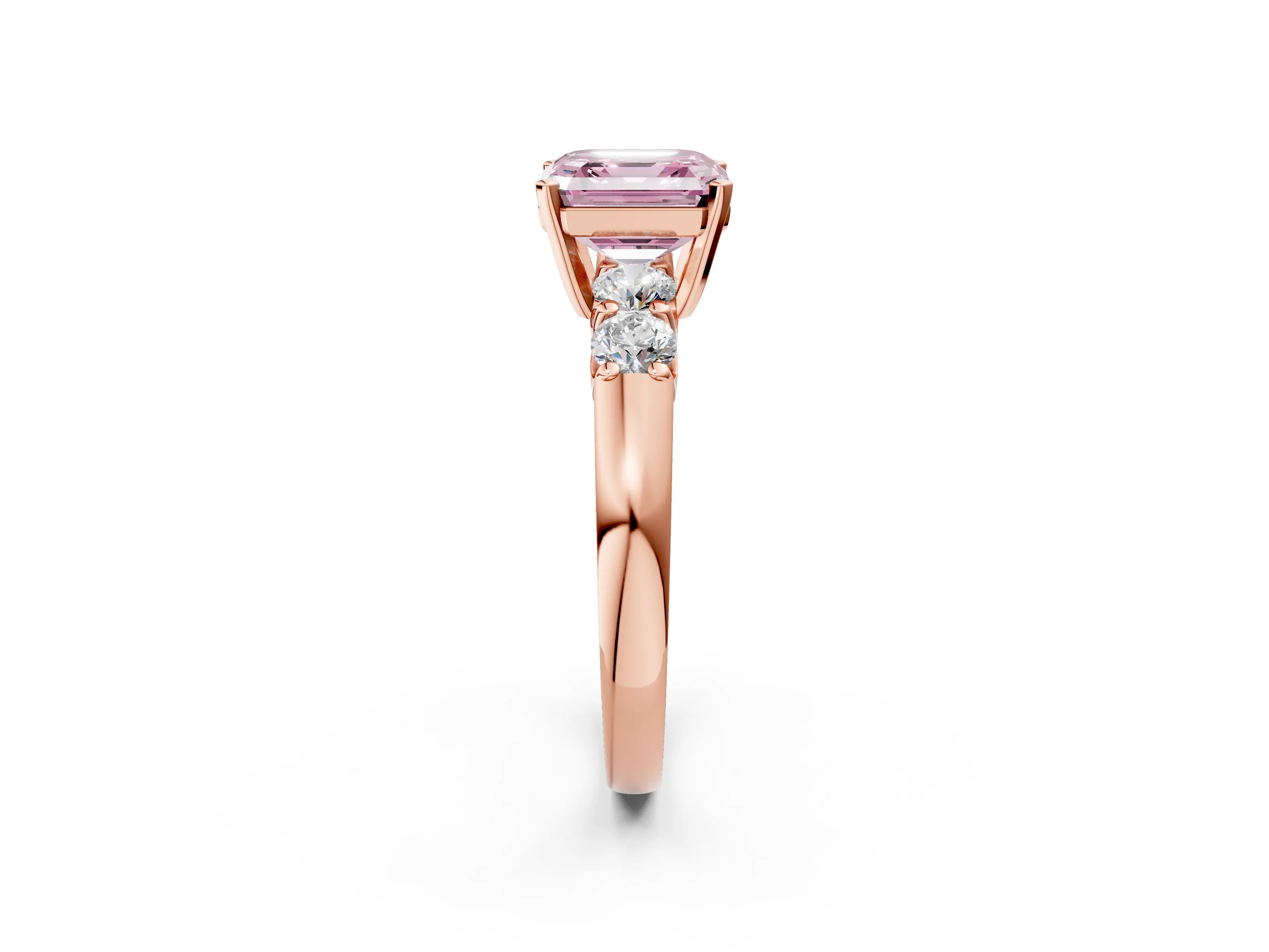 Rose gold Fancy Pink Asscher Cut Brilliant Diamond Five-Stone Engagement Ring with Prong Setting on a Classic Band_5