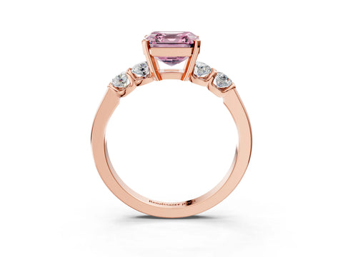Rose gold Fancy Pink Asscher Cut Brilliant Diamond Five-Stone Engagement Ring with Prong Setting on a Classic Band_6
