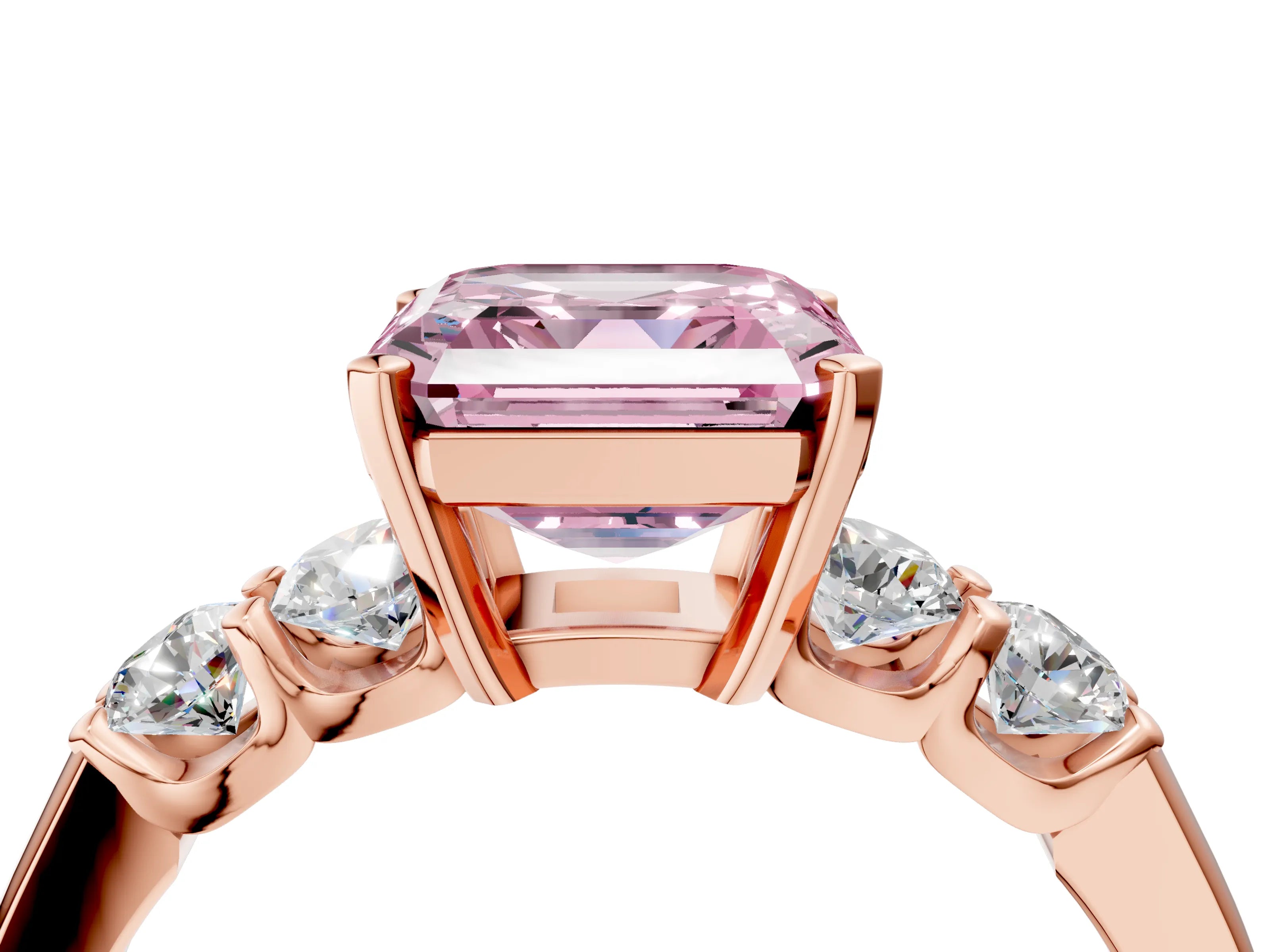 Rose gold Fancy Pink Asscher Cut Brilliant Diamond Five-Stone Engagement Ring with Prong Setting on a Classic Band_7