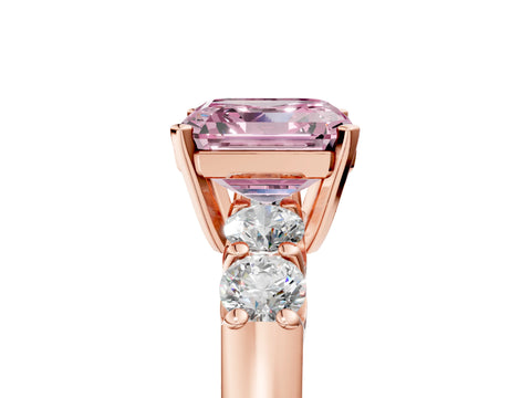 Rose gold Fancy Pink Asscher Cut Brilliant Diamond Five-Stone Engagement Ring with Prong Setting on a Classic Band_8