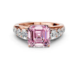 Rose gold Fancy Pink Asscher Cut Brilliant Diamond Pavé Band with Six-Prong Setting